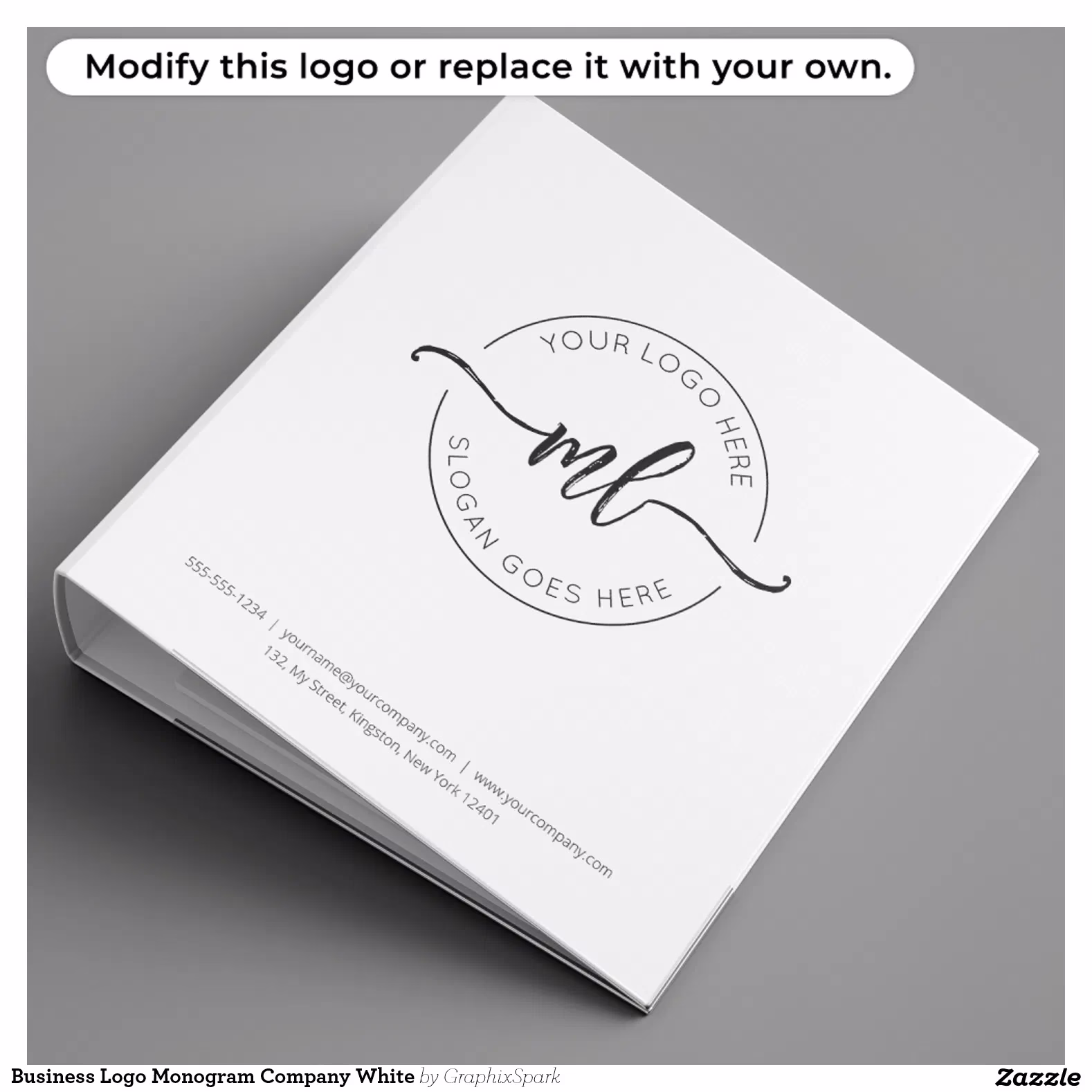 Business Logo Monogram Company White 3 Ring Binder