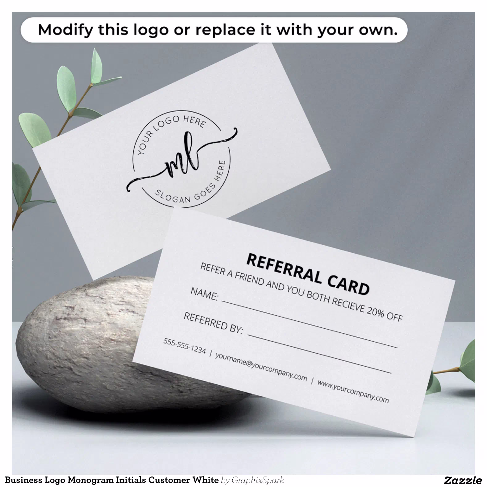 Business Logo Monogram Initials Customer White Referral Card