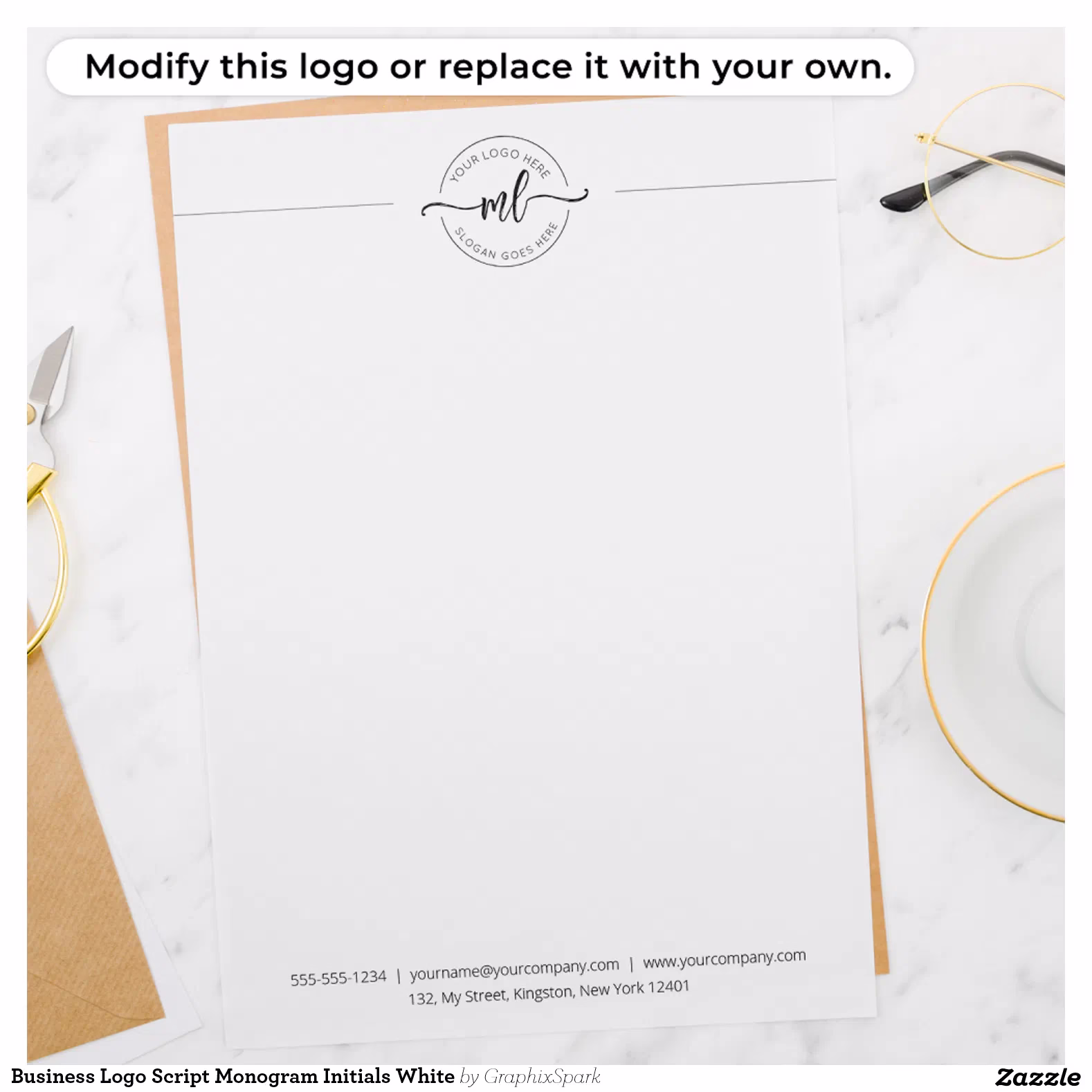 Business Logo Script Monogram Initials White Letterhead