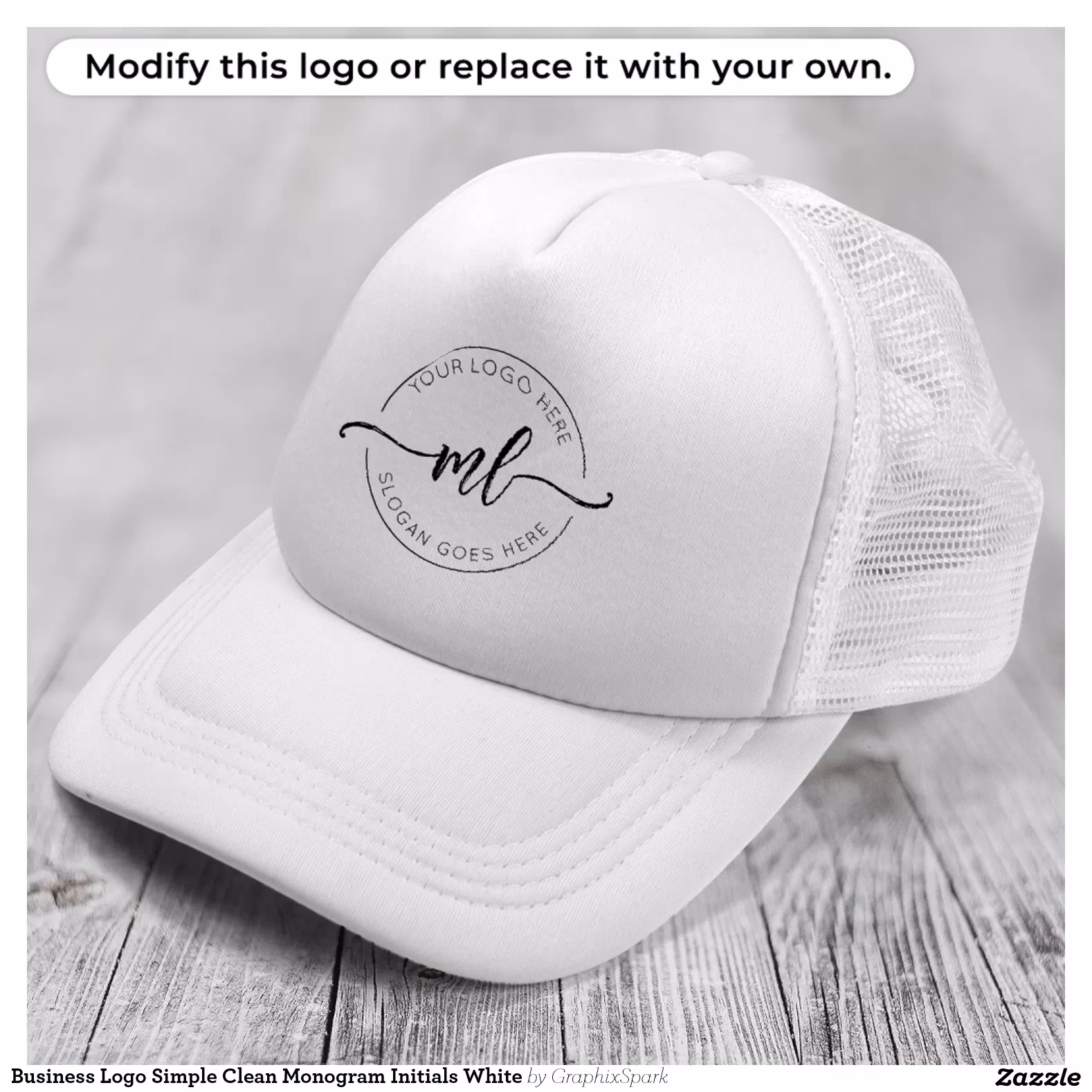 Business Logo Simple Clean Monogram Initials White Trucker Hat