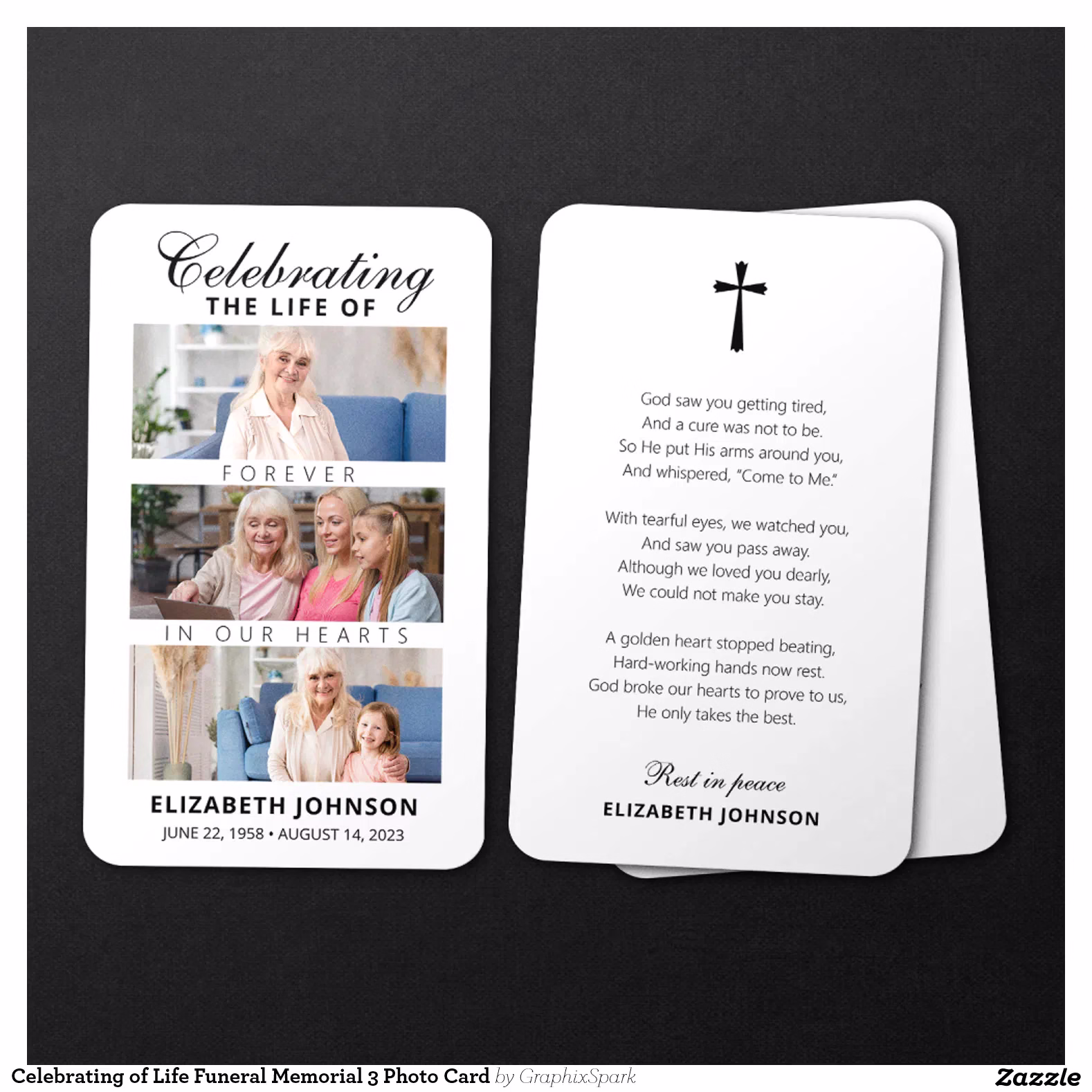 Celebrating of Life Funeral Memorial 3 Photo Card