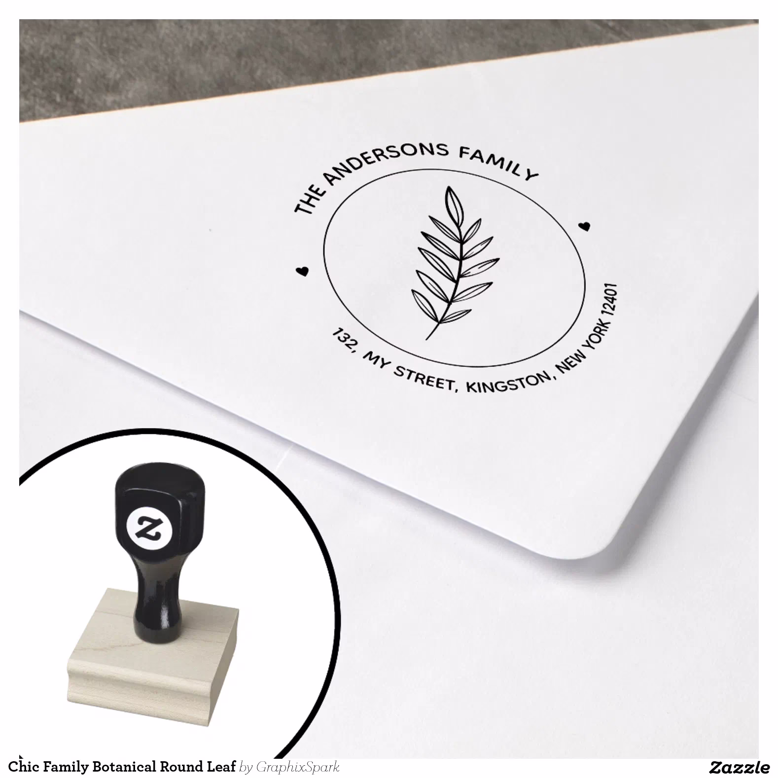 Chic Family Botanical Round Leaf Rubber Stamp