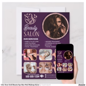 Chic Rose Gold Beauty Spa Hair Nail Makeup Salon Invitation