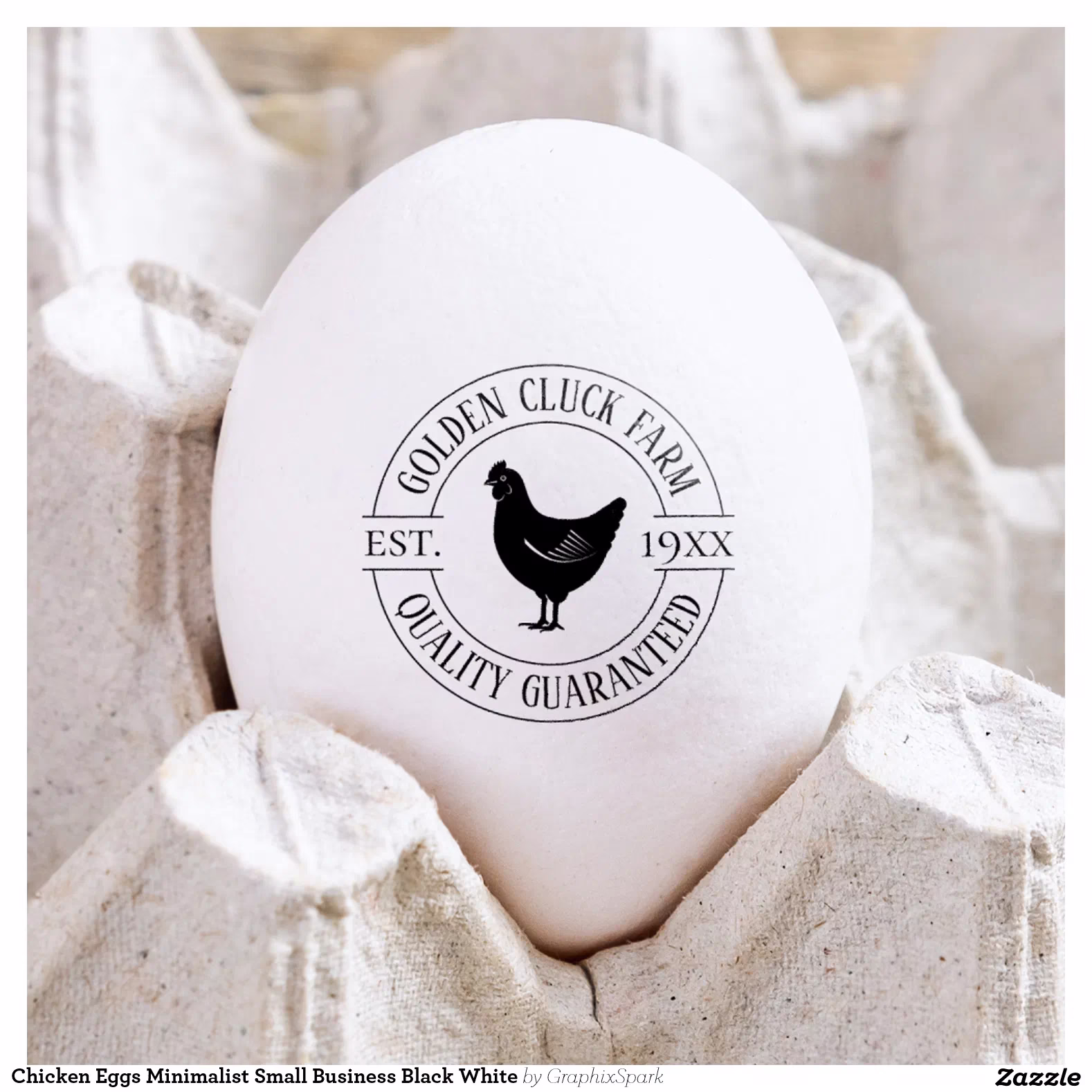 Chicken Eggs Minimalist Small Business Black White Rubber Stamp