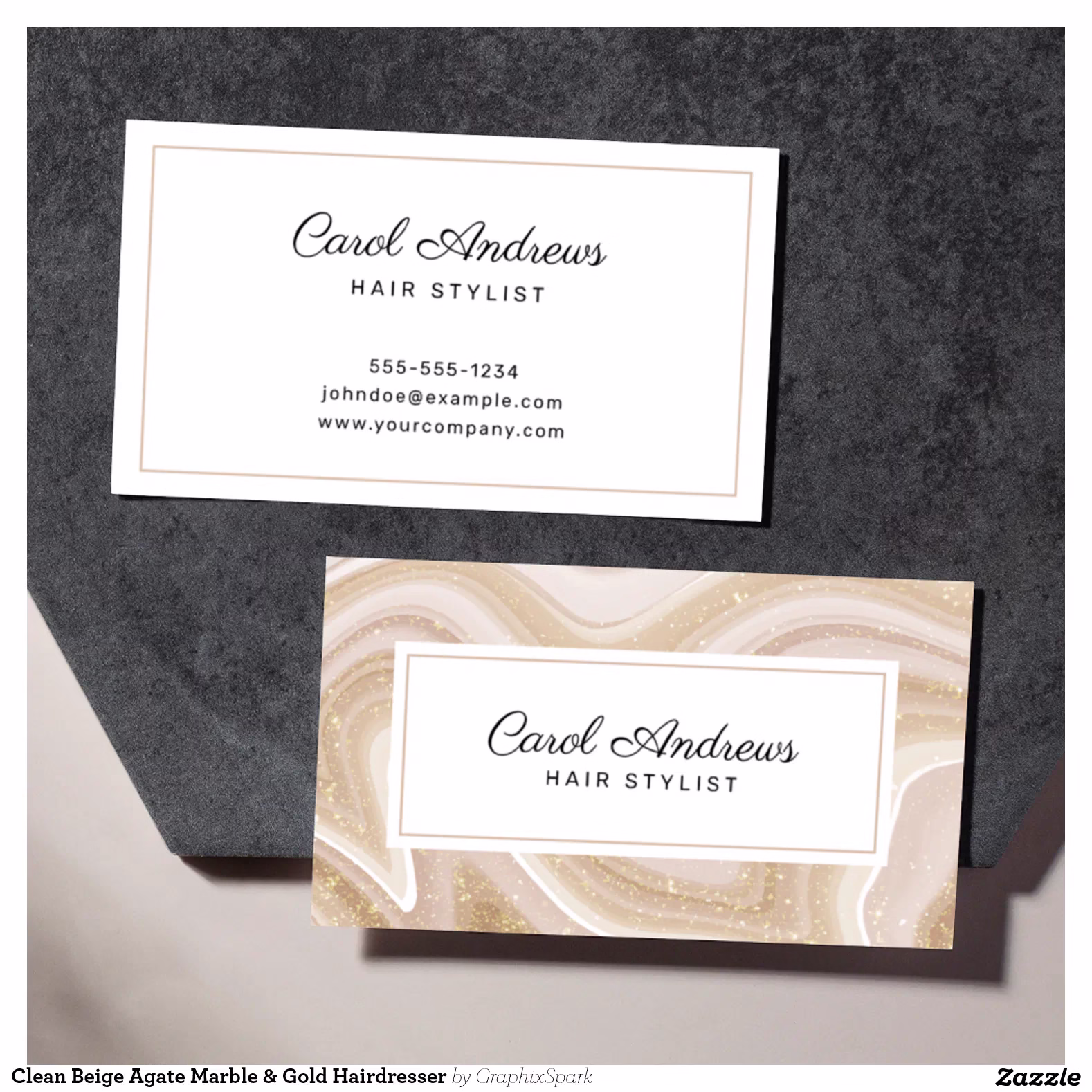 Clean Beige Agate Marble & Gold Hairdresser Business Card