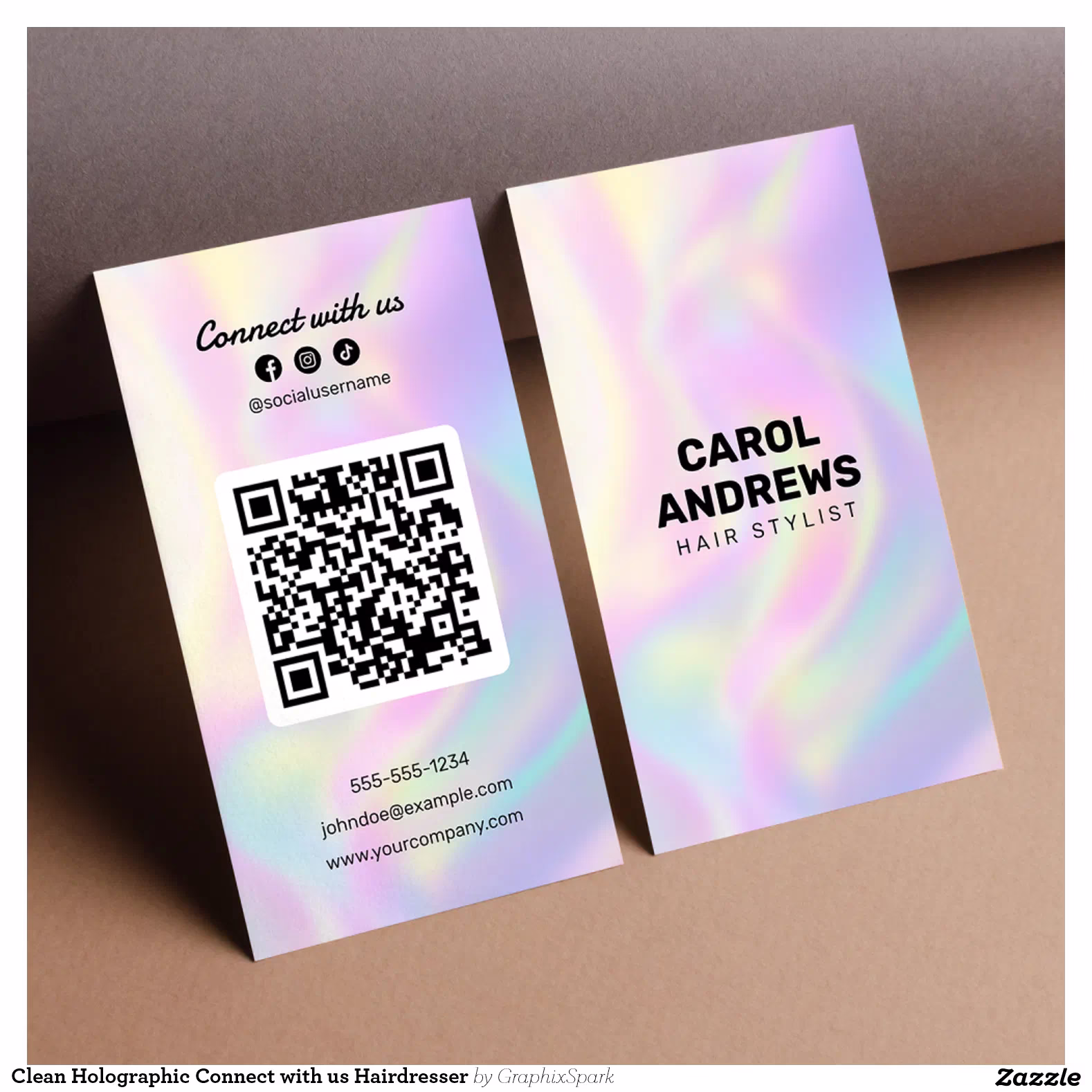 Clean Holographic Connect with us Hairdresser Business Card