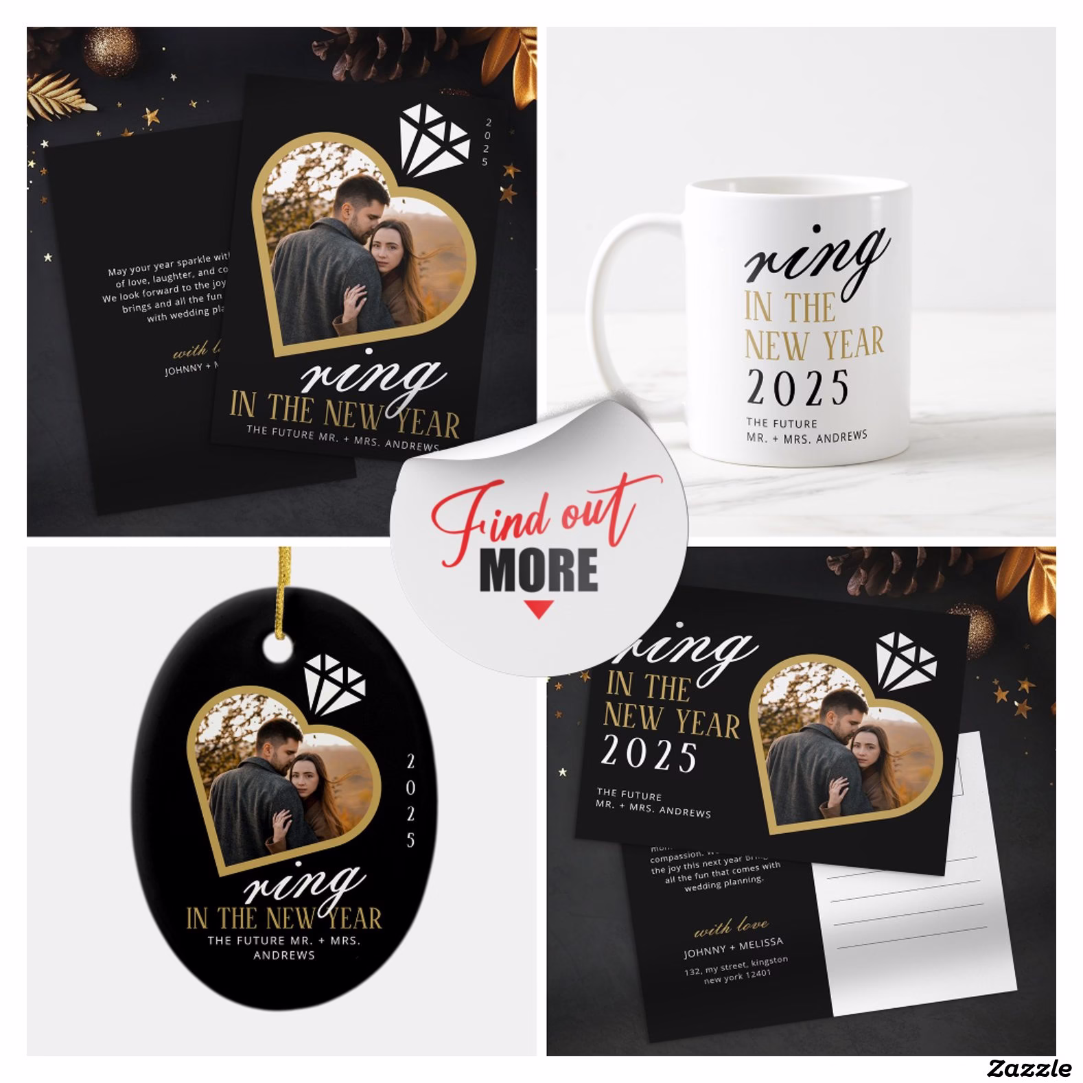 Elegant Ring in the New Year Engagement Christmas Throw Pillow