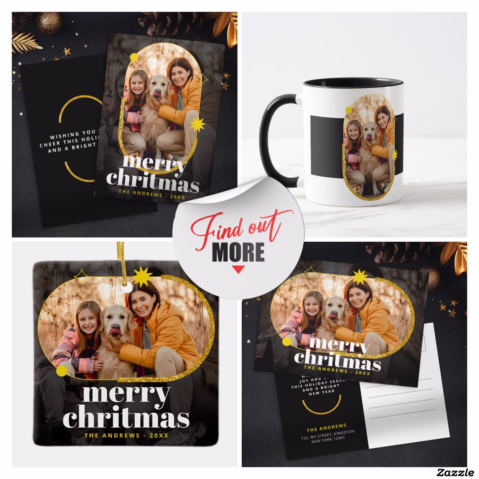 Minimalist Gold Glitter Christmas Family Label