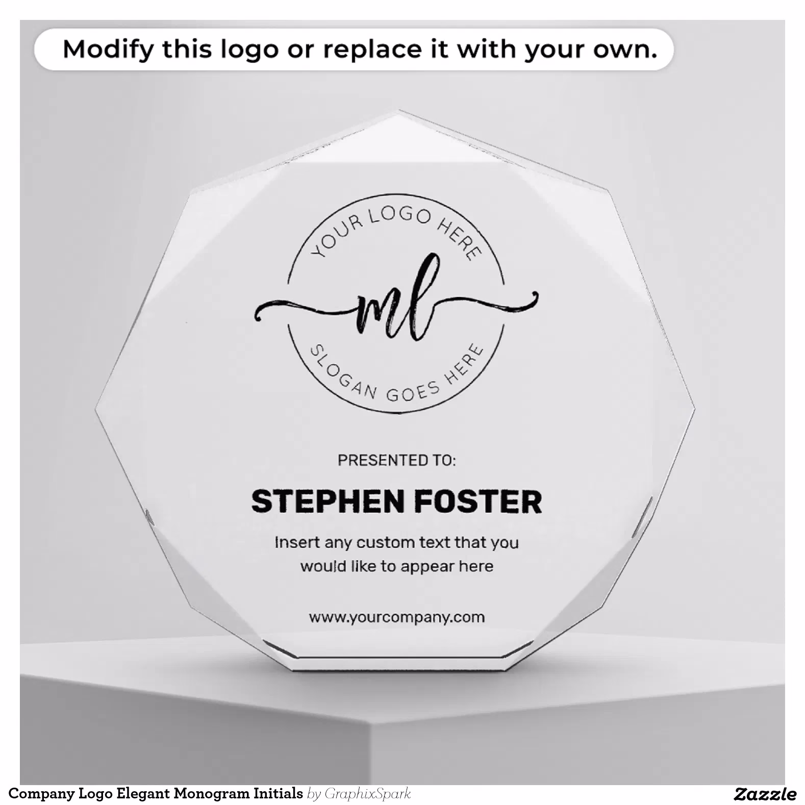 Company Logo Elegant Monogram Initials Acrylic Award