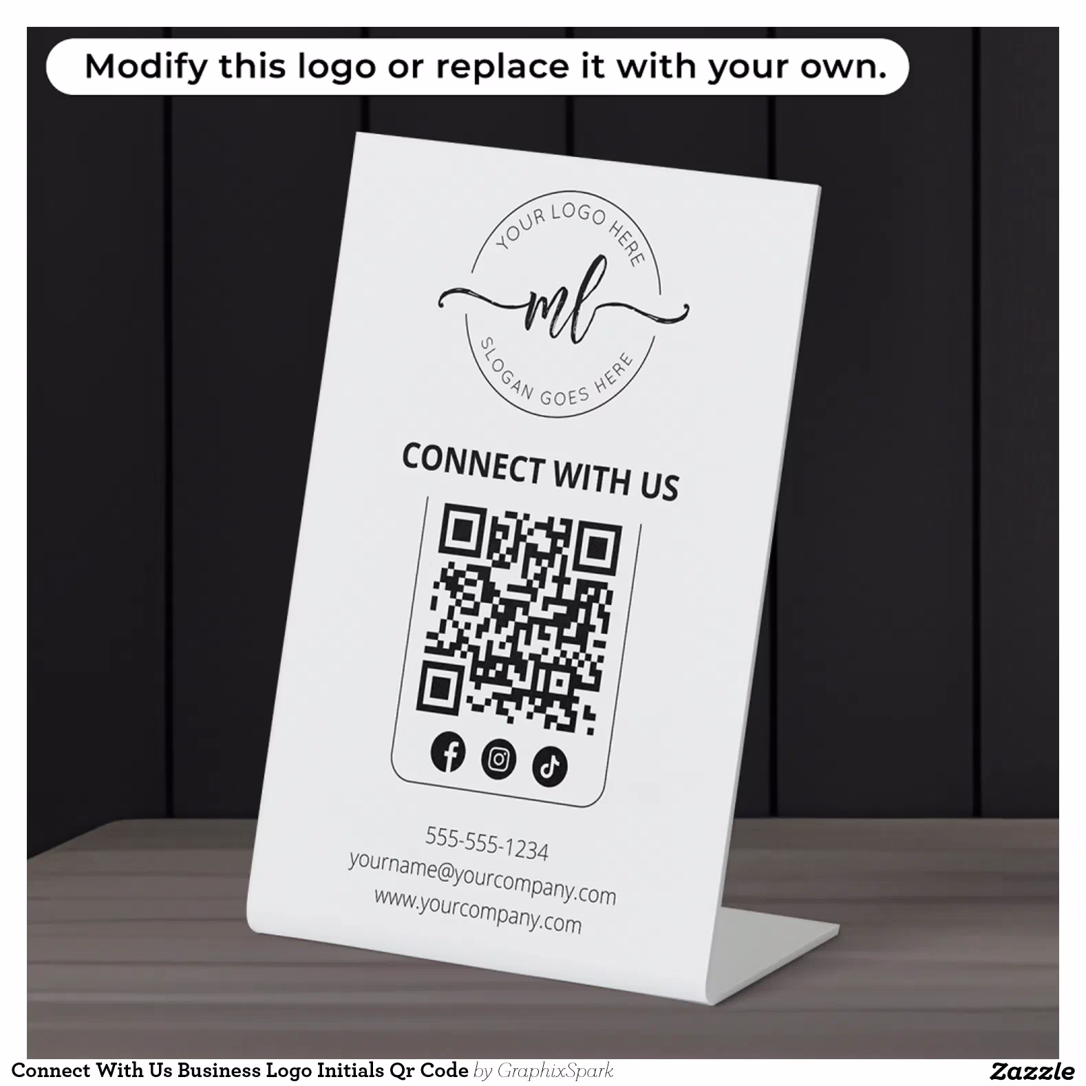 Connect With Us Business Logo Initials Qr Code Pedestal Sign