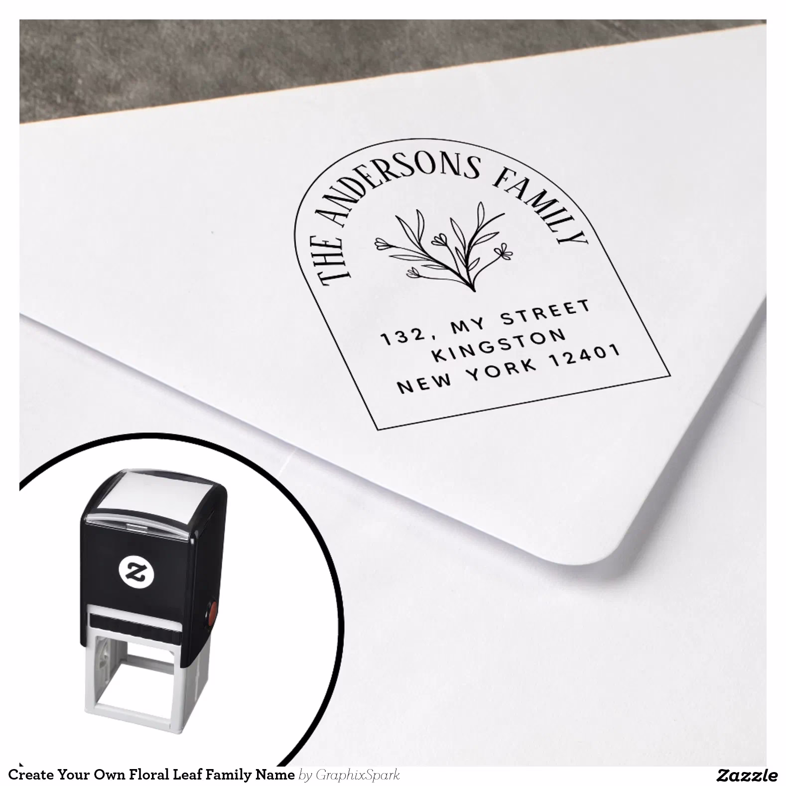 Create Your Own Floral Leaf Family Name Self-inking Stamp