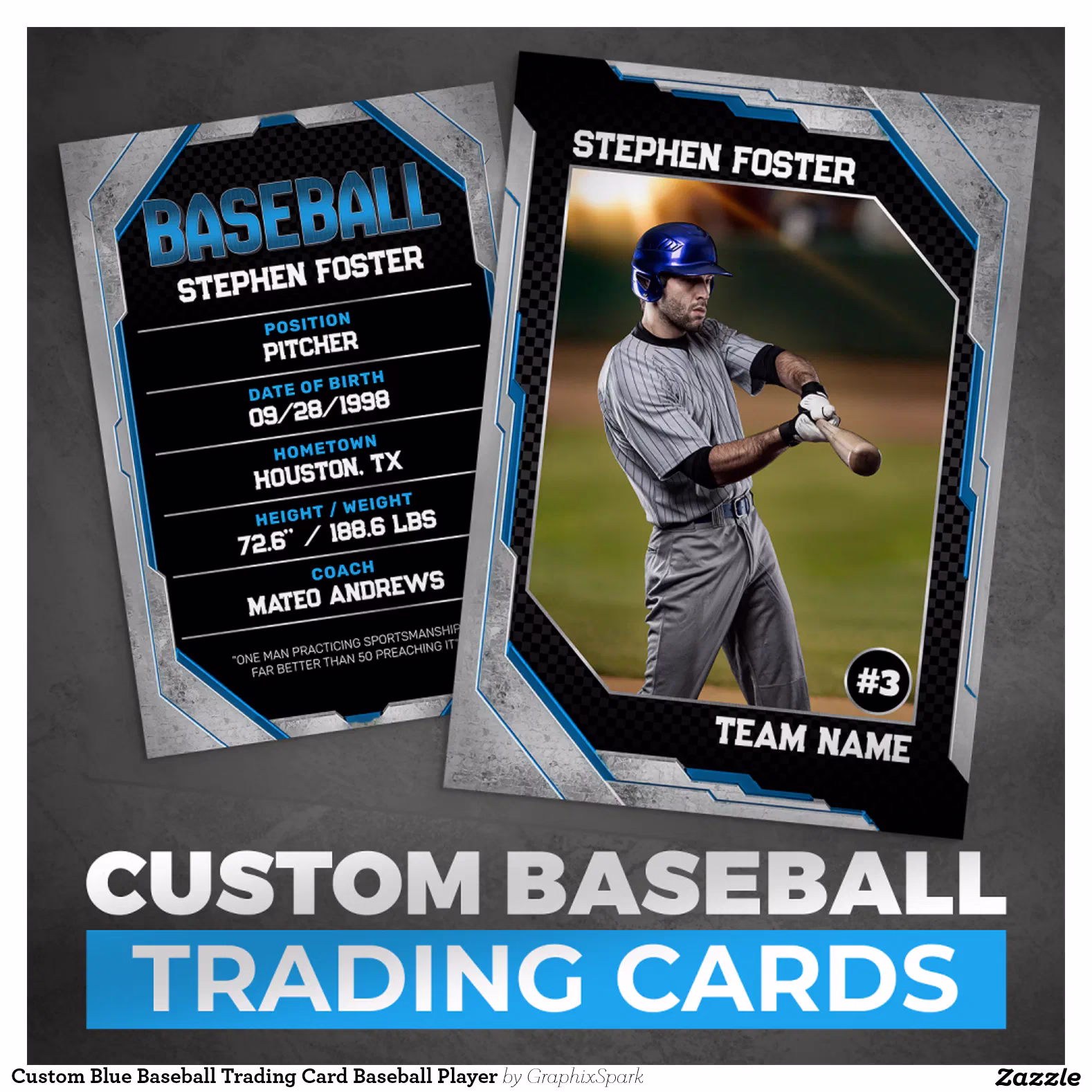 Custom Blue Baseball Trading Card Baseball Player