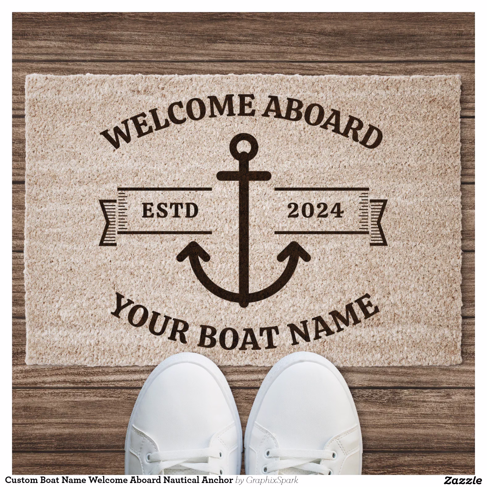 Custom Boat Name Welcome Aboard Nautical Anchor Fiber Doormat