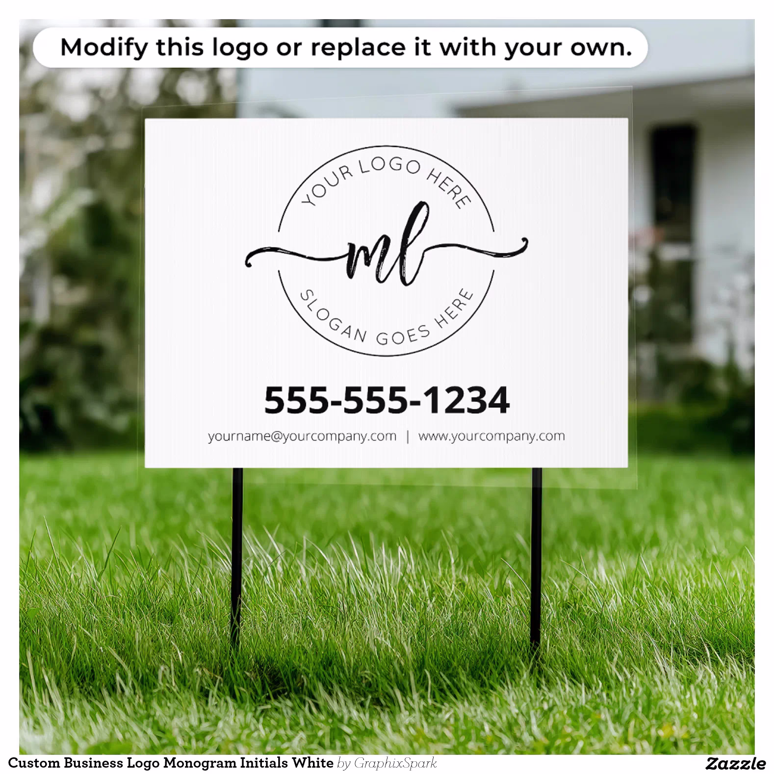 Custom Business Logo Monogram Initials White Sign