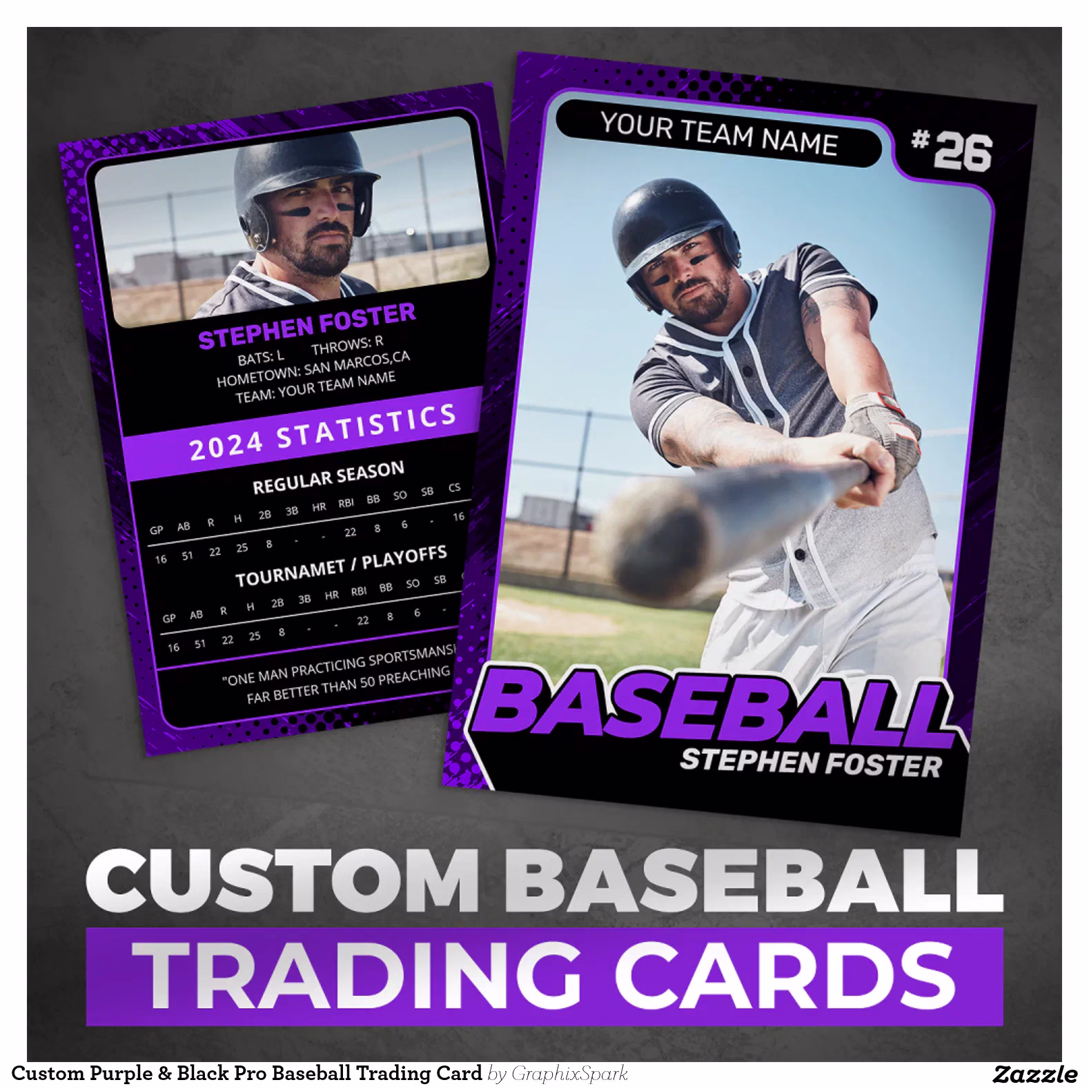 Custom Purple & Black Pro Baseball Trading Card
