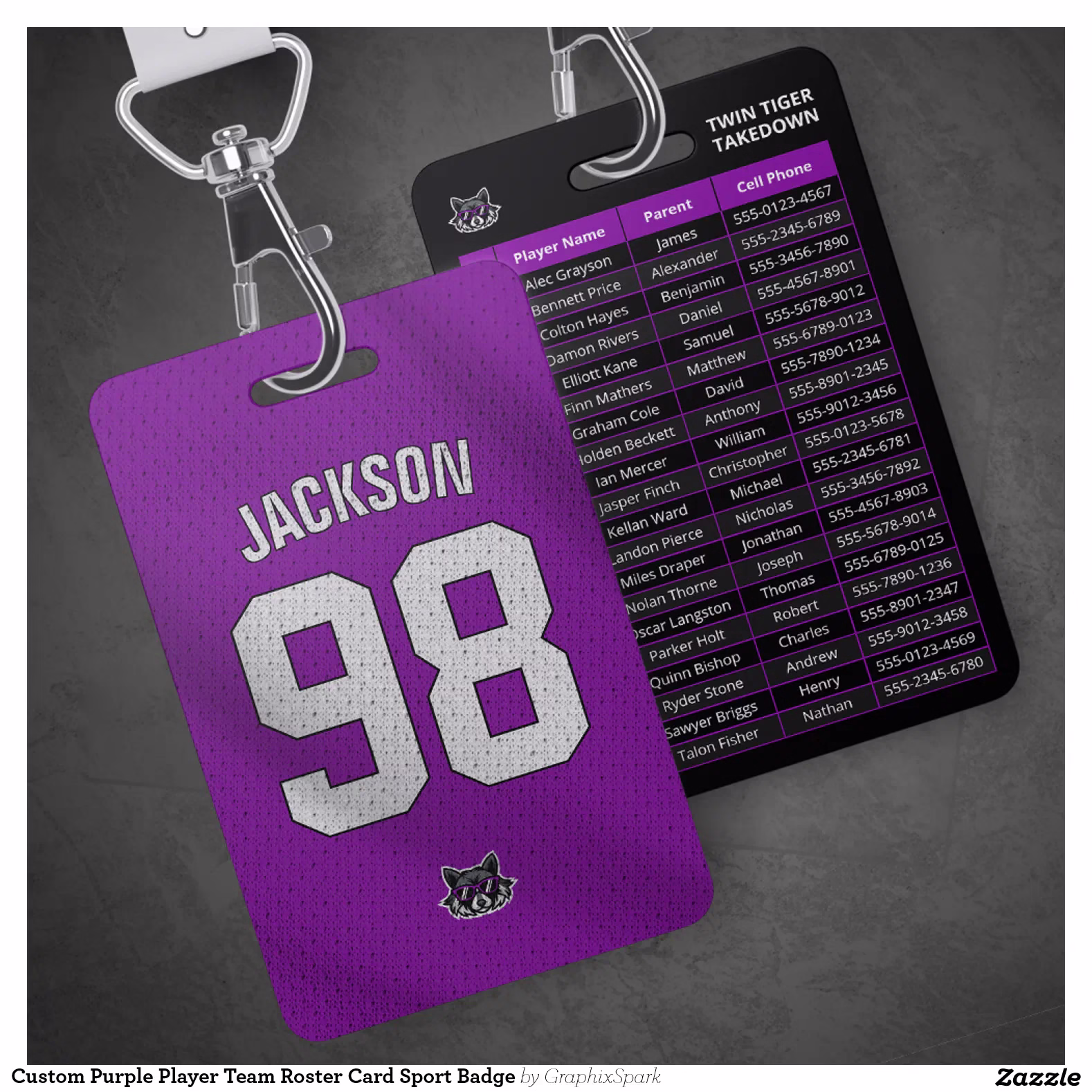 Custom Purple Player Team Roster Card Sport Badge