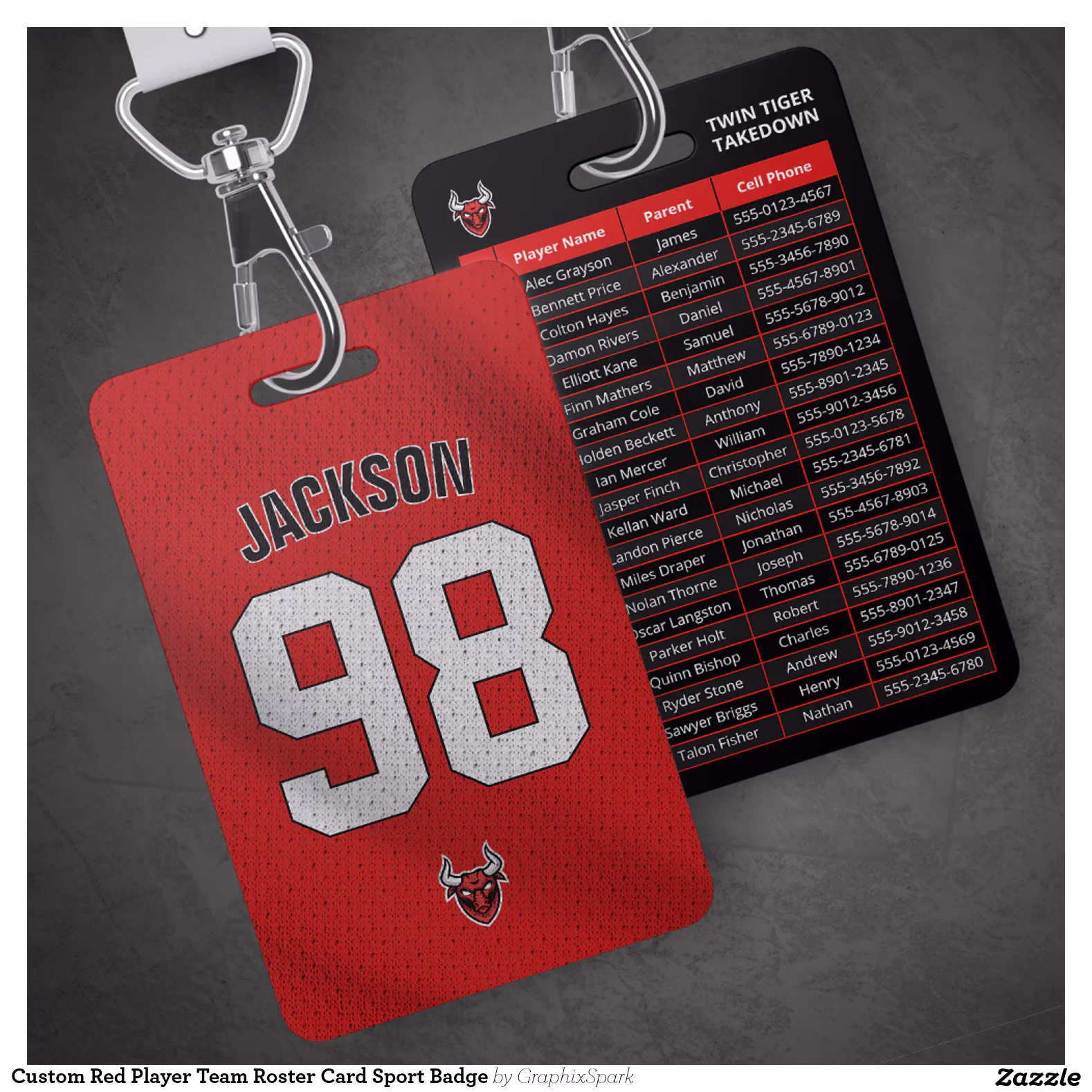 Custom Red Player Team Roster Card Sport Badge