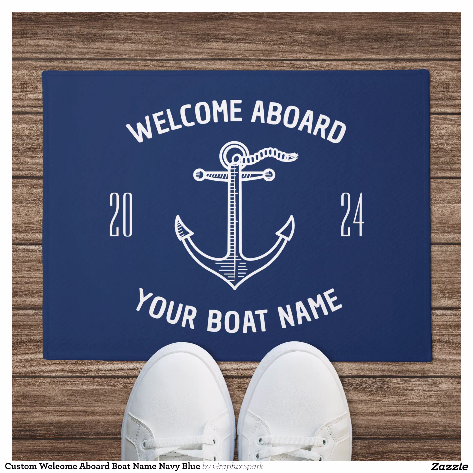 Custom Welcome Aboard Boat Name Navy Blue Doormat