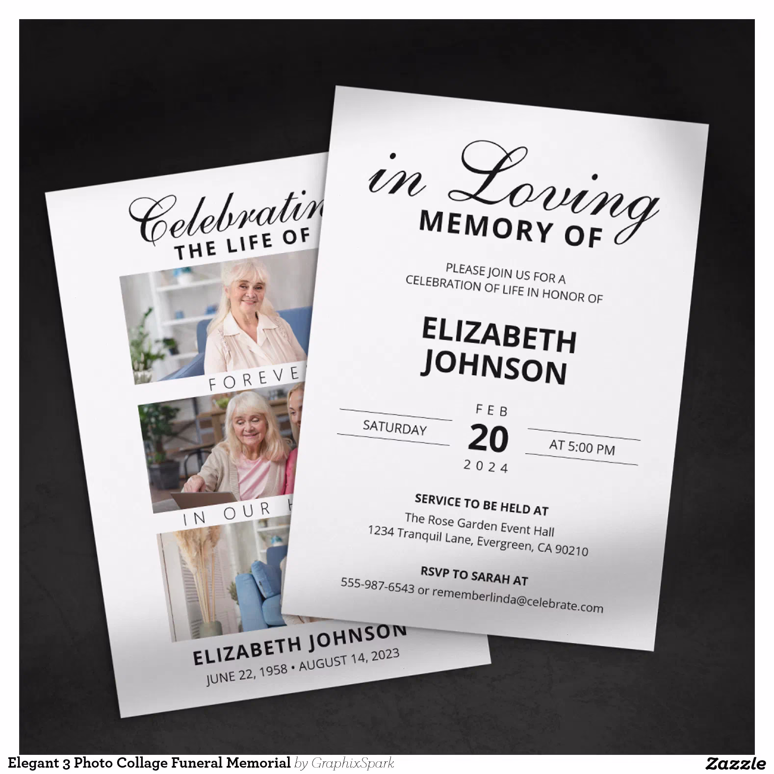 Elegant 3 Photo Collage Funeral Memorial Invitation