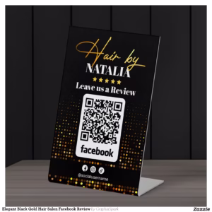 Elegant Black Gold Hair Salon Facebook Review Pedestal Sign