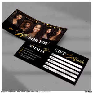 Elegant Black Gold Hair Salon Gift Certificate Cards