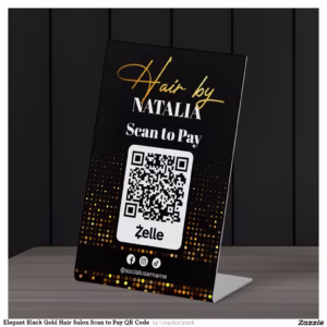 Elegant Black Gold Hair Salon Scan to Pay QR Code  Pedestal Sign