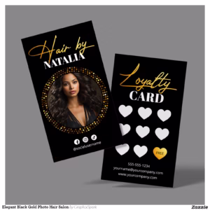 Elegant Black Gold Photo Hair Salon Loyalty Card