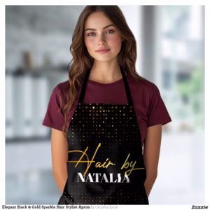 Elegant Black & Gold Sparkle Hair Stylist Apron