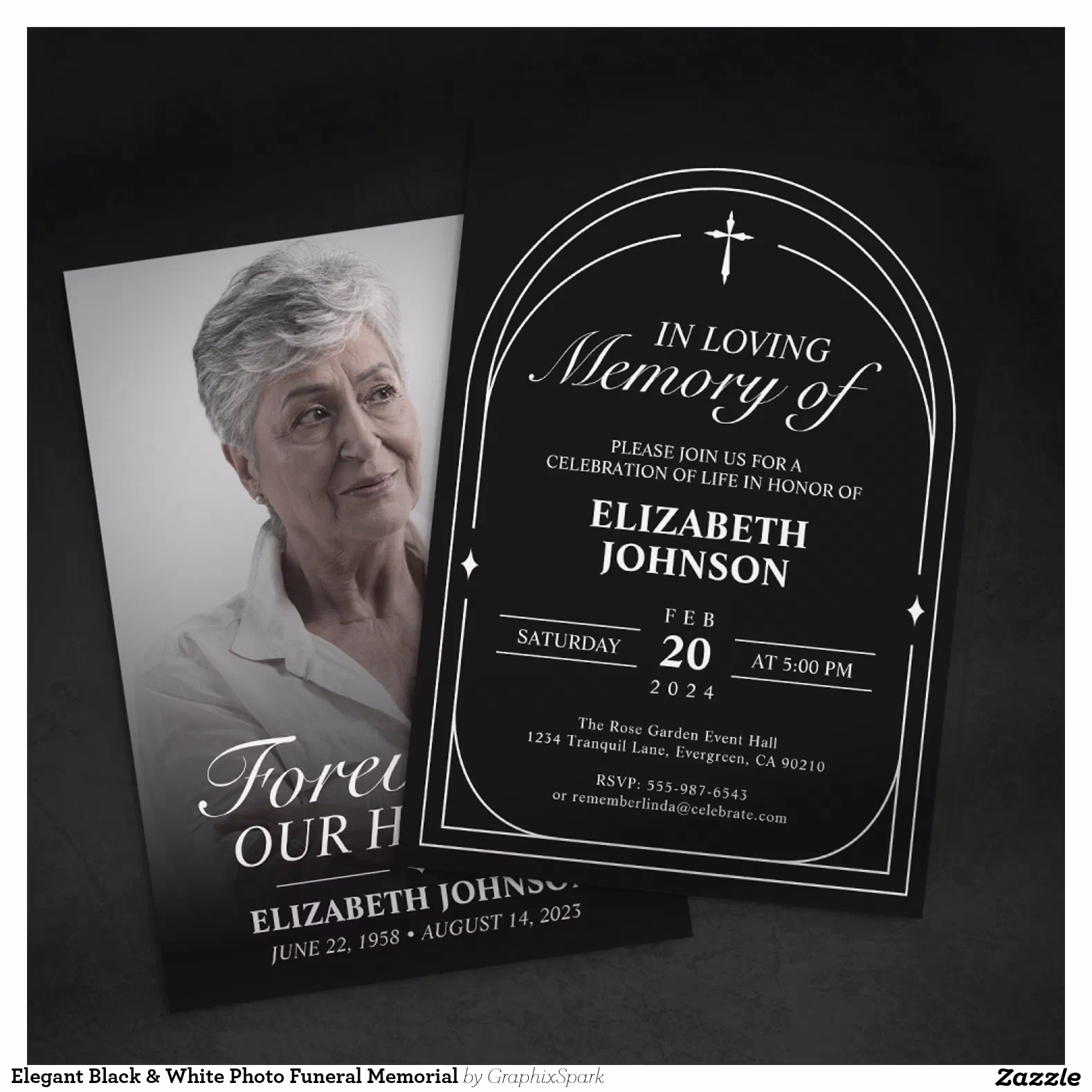 Elegant Black & White Photo Funeral Memorial Invitation