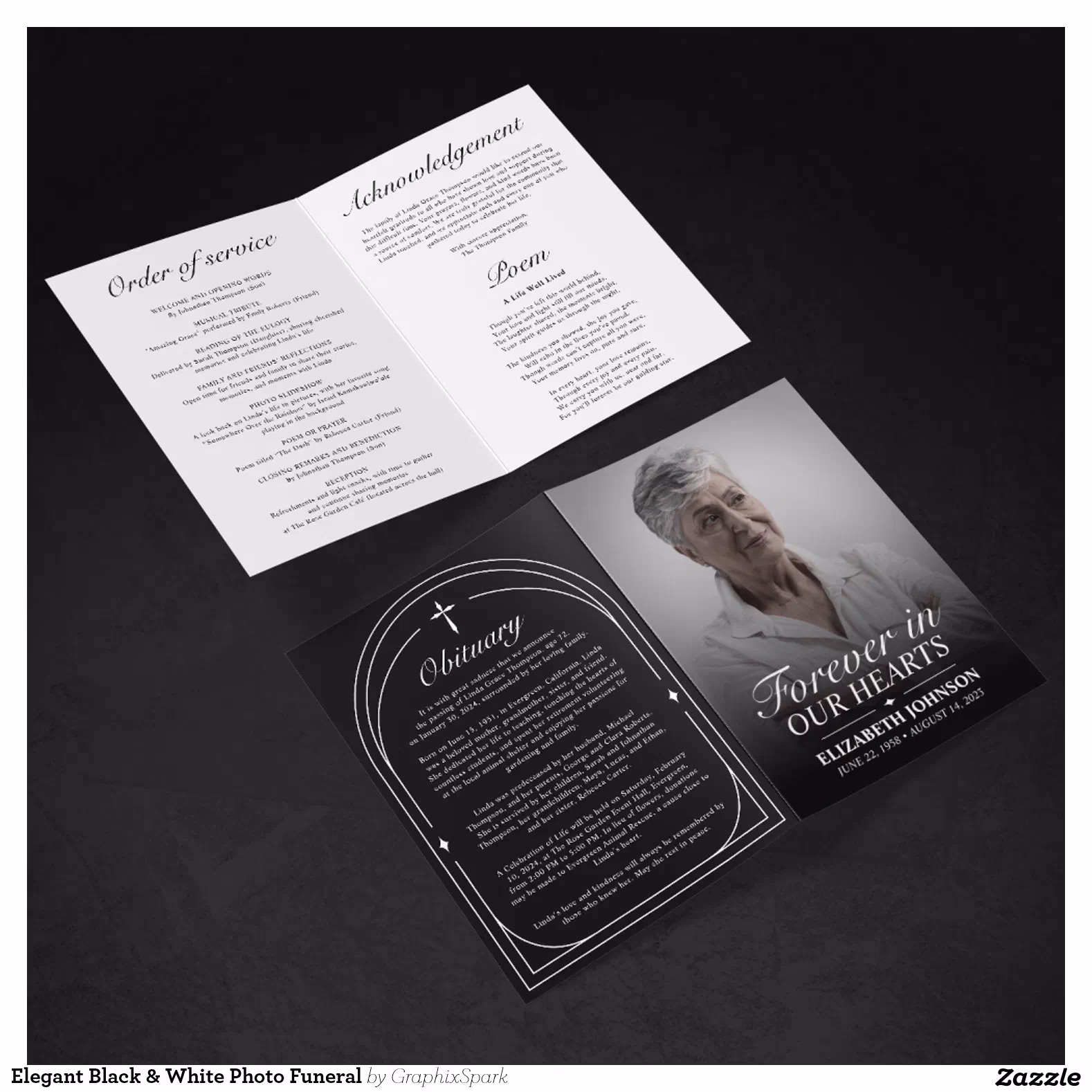 Elegant Black & White Photo Funeral Program