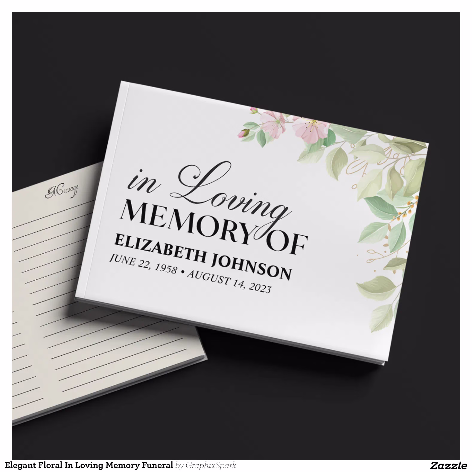 Elegant Floral In Loving Memory Funeral Guest Book