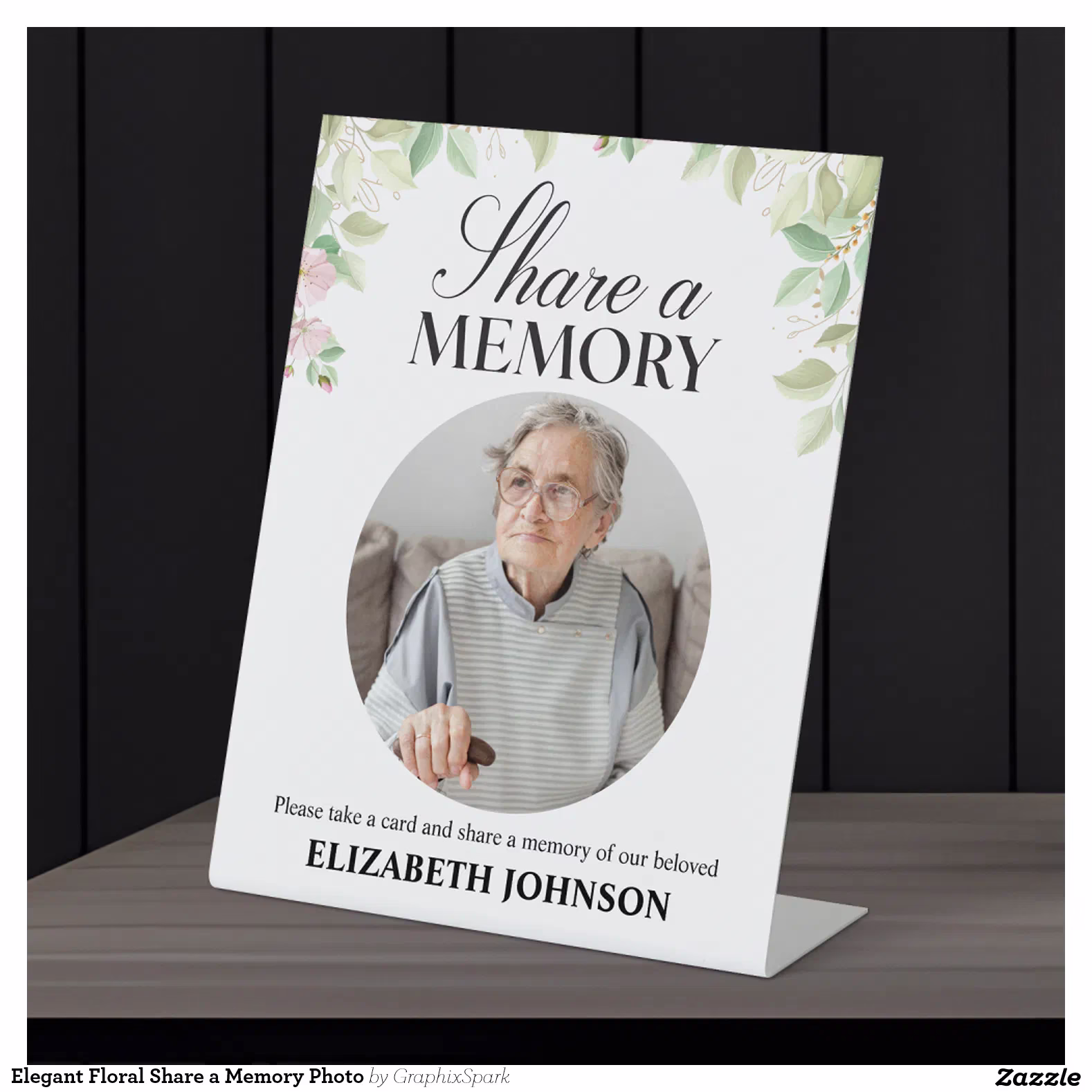 Elegant Floral Share a Memory Photo Pedestal Sign