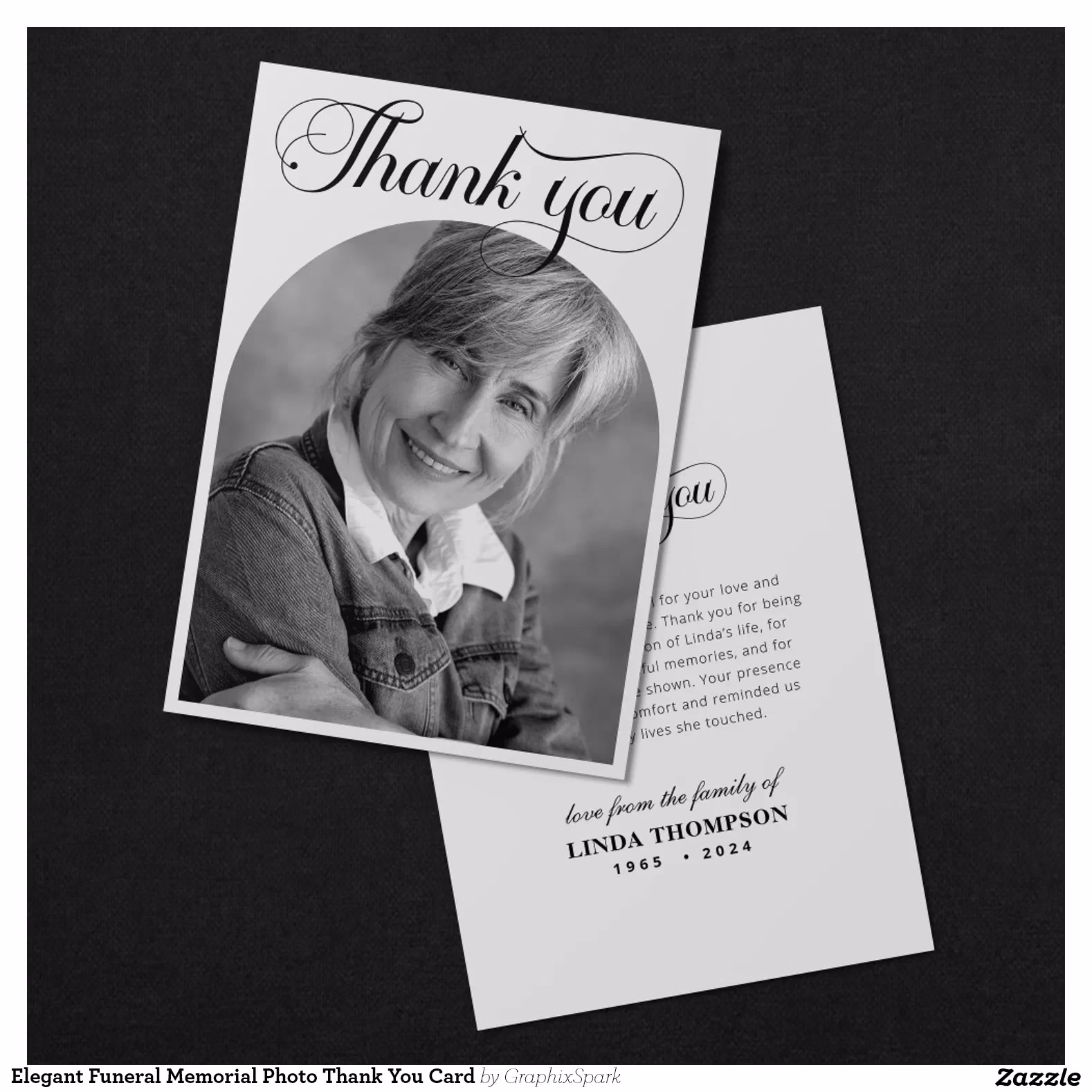 Elegant Funeral Memorial Photo Thank You Card
