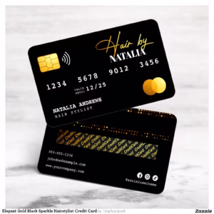 Elegant Gold Black Sparkle Hairstylist Credit Card