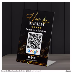 Elegant Gold Hair Salon Google Review QR Code Pedestal Sign