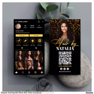 Elegant Gold Sparkle Photo Hair Salon Instagram Business Card