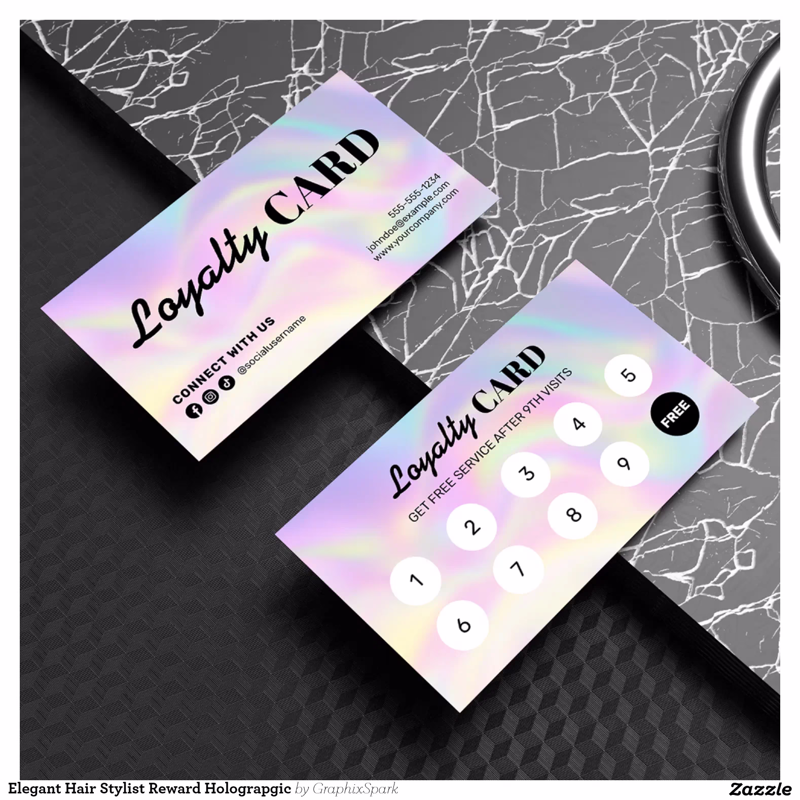Elegant Hair Stylist Reward Holograpgic Loyalty Card
