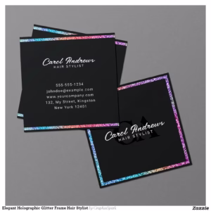 Elegant Holographic Glitter Frame Hair Stylist Square Business Card