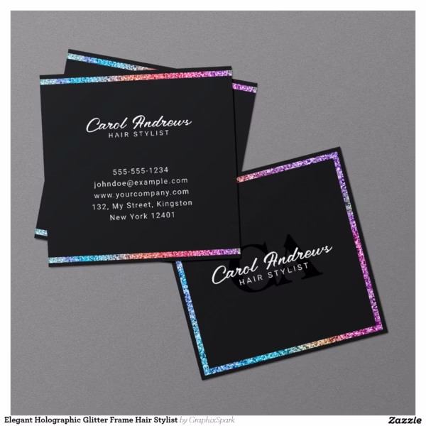 elegant_holographic_glitter_frame_hair_stylist_square_business_card-r_zh12v4_1500.webp