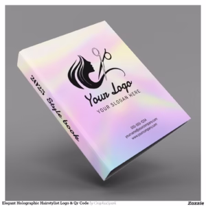 Elegant Holographic Hairstylist Logo & Qr Code 3 Ring Binder