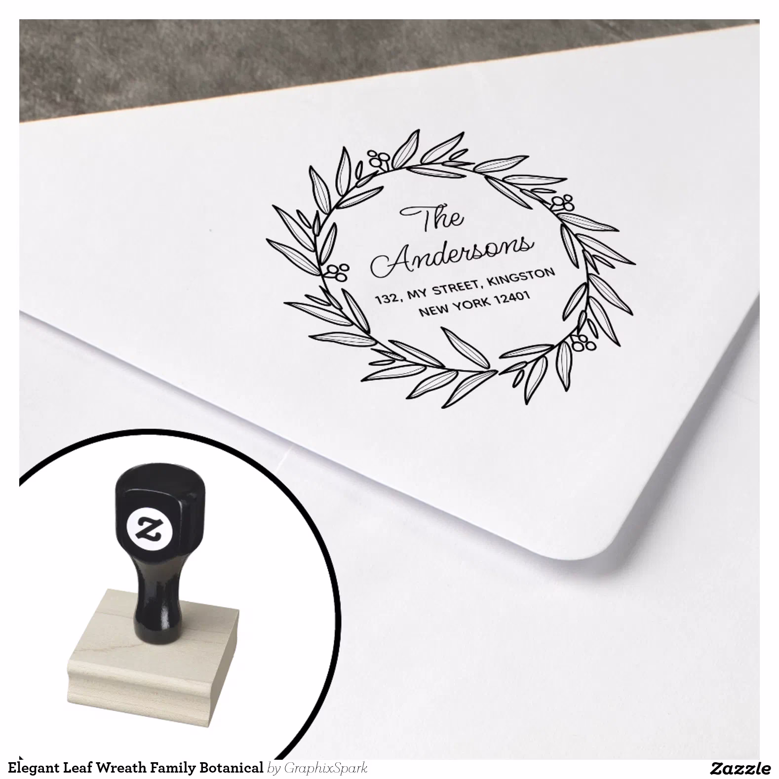 Elegant Leaf Wreath Family Botanical Rubber Stamp