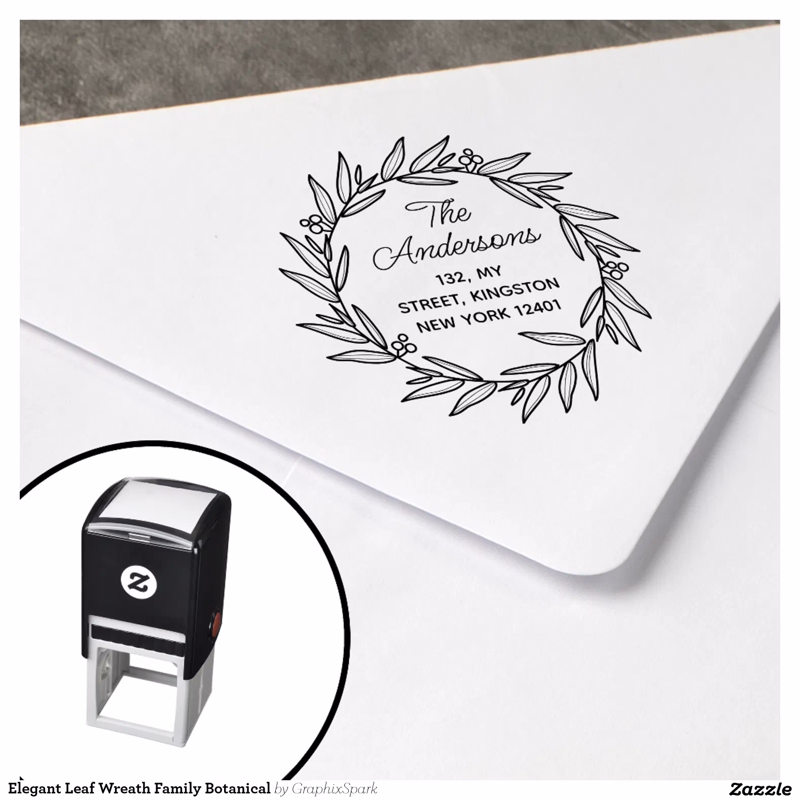 Elegant Leaf Wreath Family Botanical Self-inking Stamp