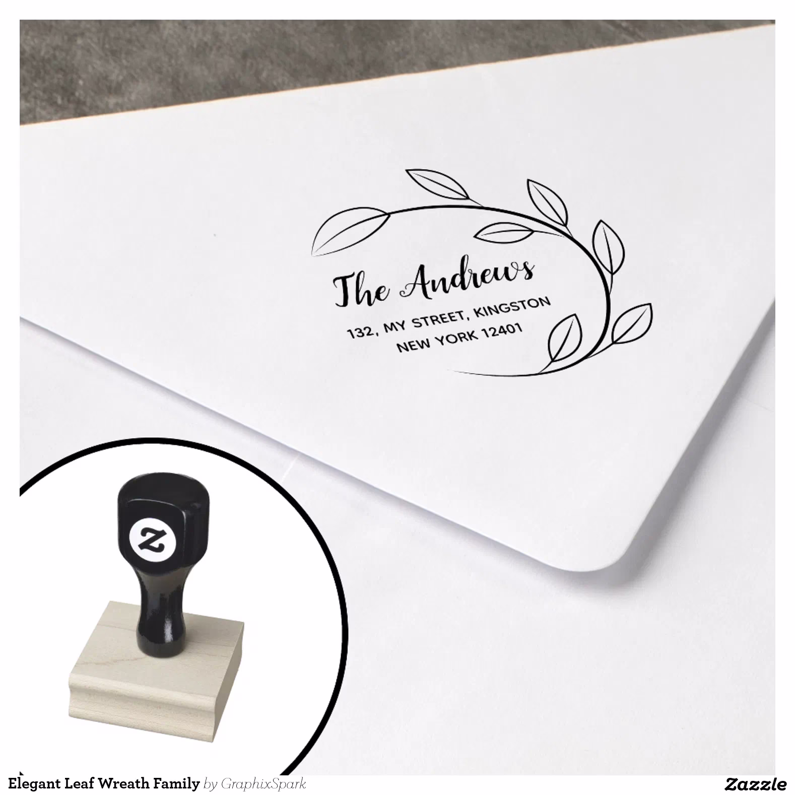 Elegant Leaf Wreath Family Rubber Stamp