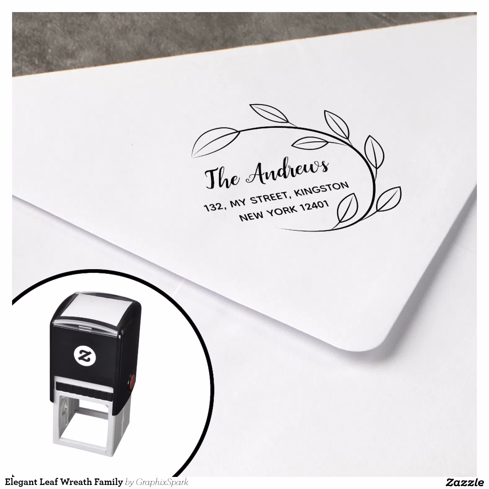 Elegant Leaf Wreath Family Self-inking Stamp