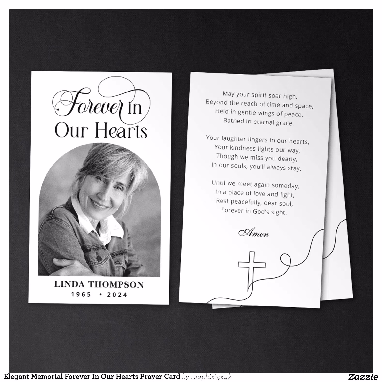 Elegant Memorial Forever In Our Hearts Prayer Card