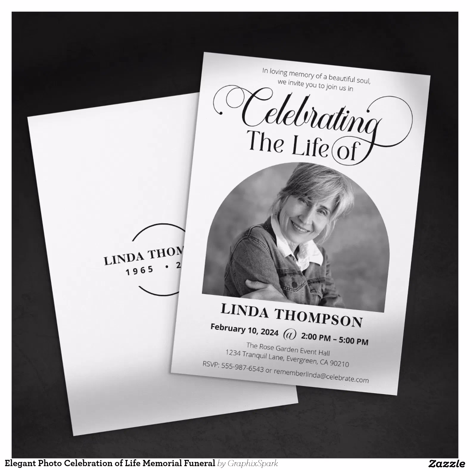 Elegant Photo Celebration of Life Memorial Funeral Invitation