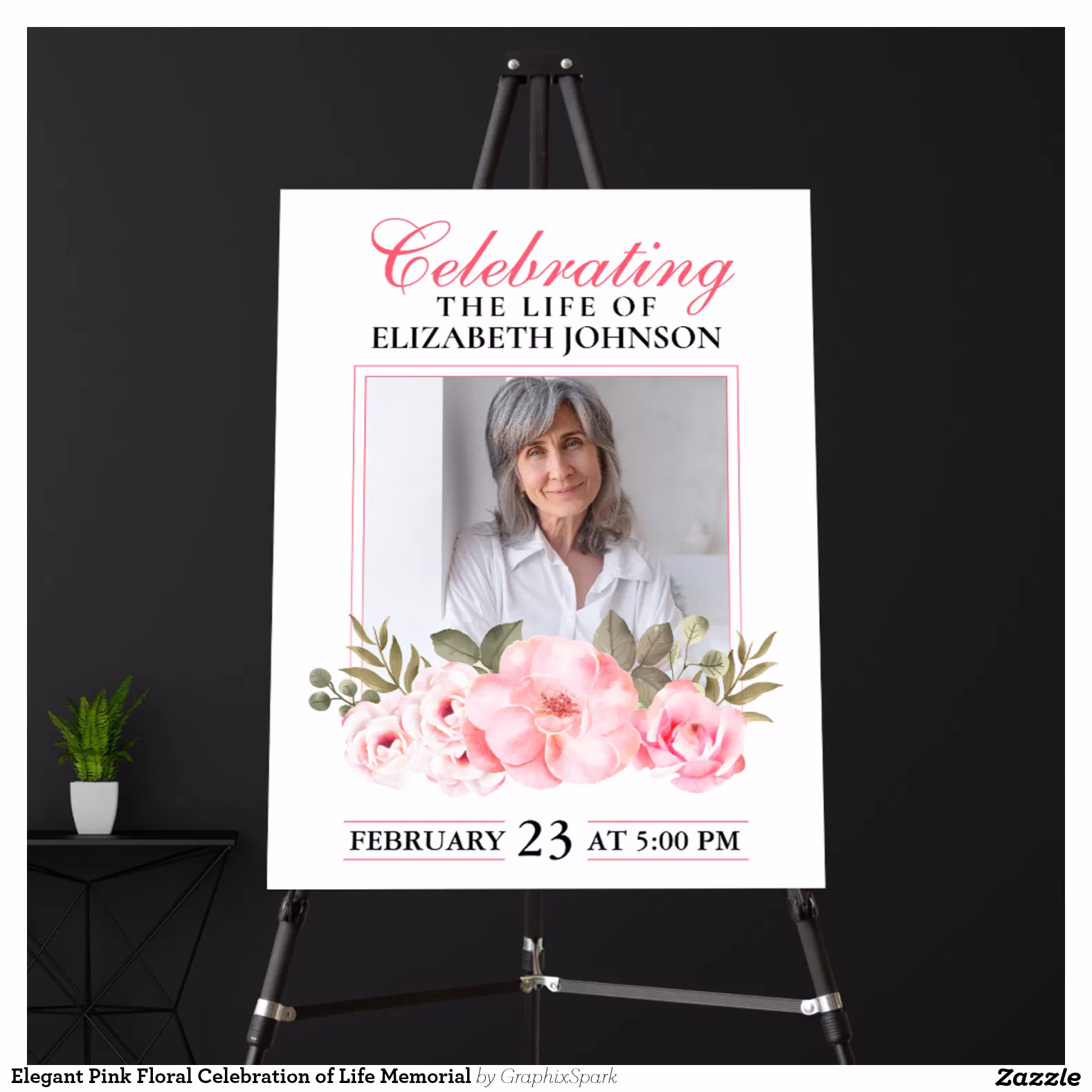 Elegant Pink Floral Celebration of Life Memorial Foam Board