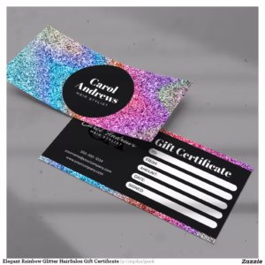 Elegant Rainbow Glitter HairSalon Gift Certificate Cards
