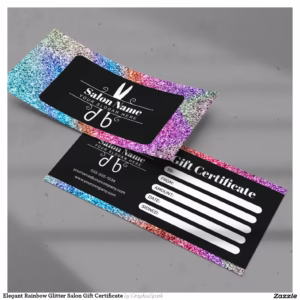 Elegant Rainbow Glitter Salon Gift Certificate Cards