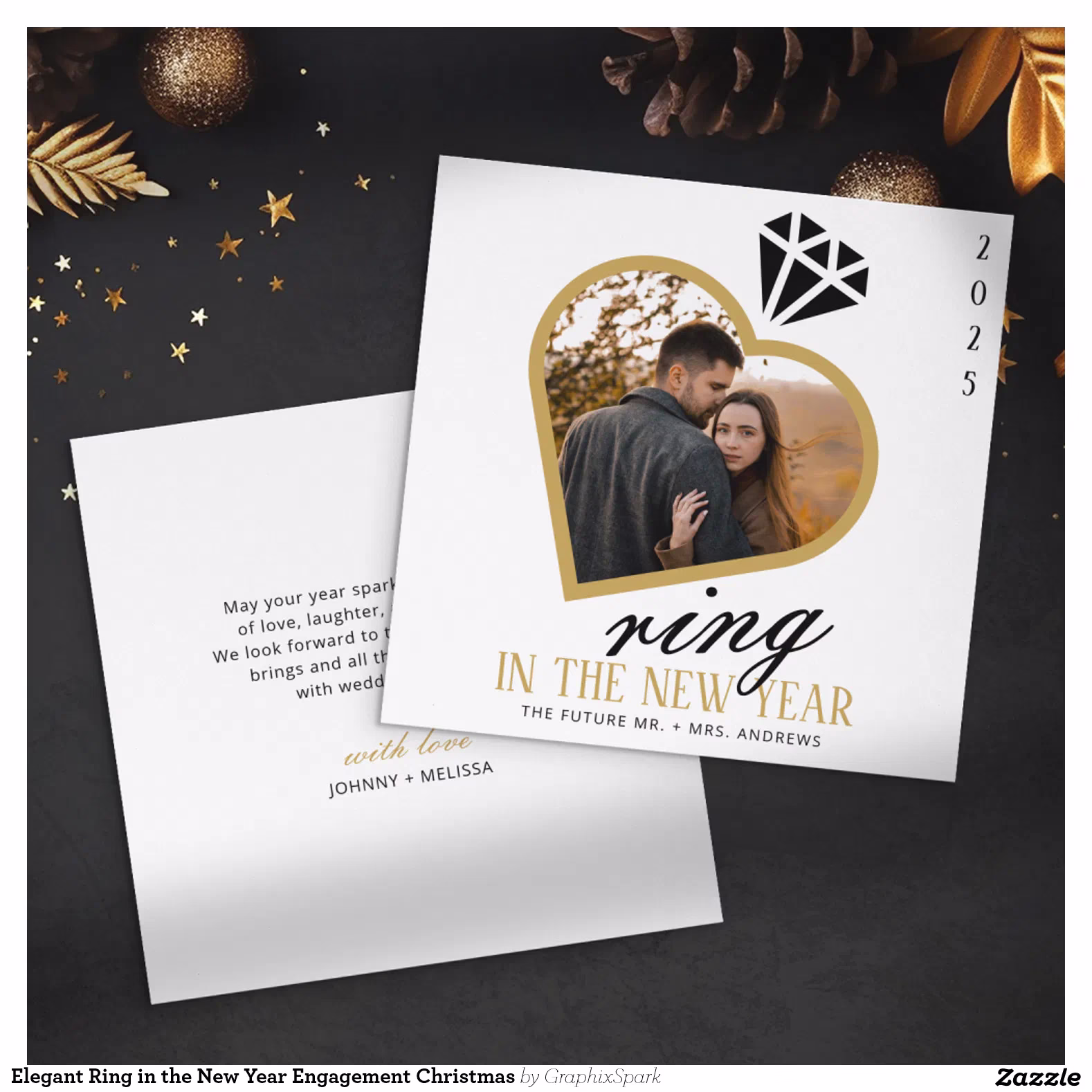 Elegant Ring in the New Year Engagement Christmas Holiday Card